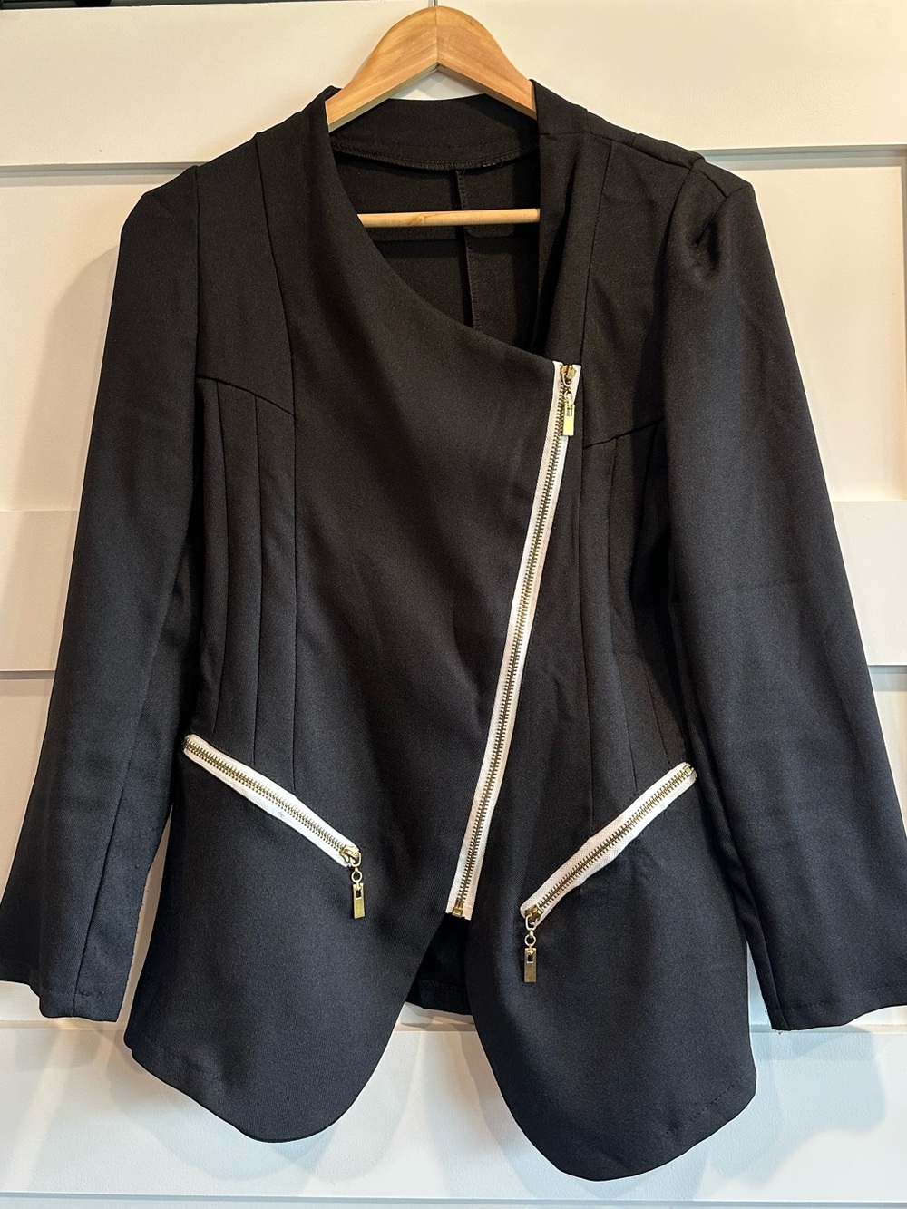 Vintage (?) Black Asymmetrical Zip Blazer with Contrasting Hardware